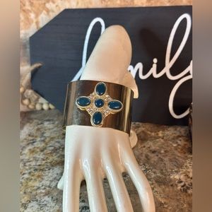 Huge Gold Blue Gemstone Cuff Bracelet